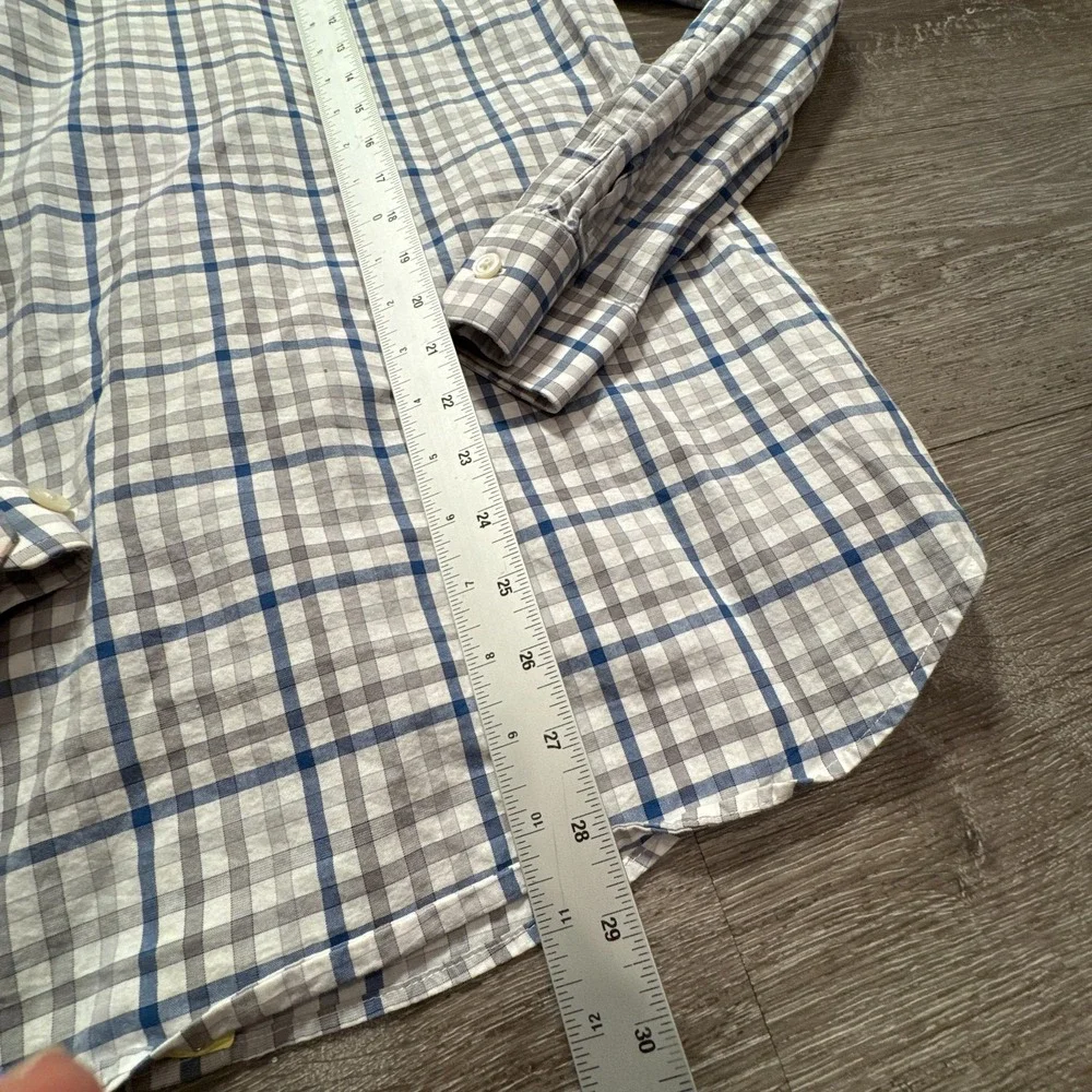 Express Shirt Mens M Blue Grey 100% Cotton Plaid Modern Fit Business Casual Prep